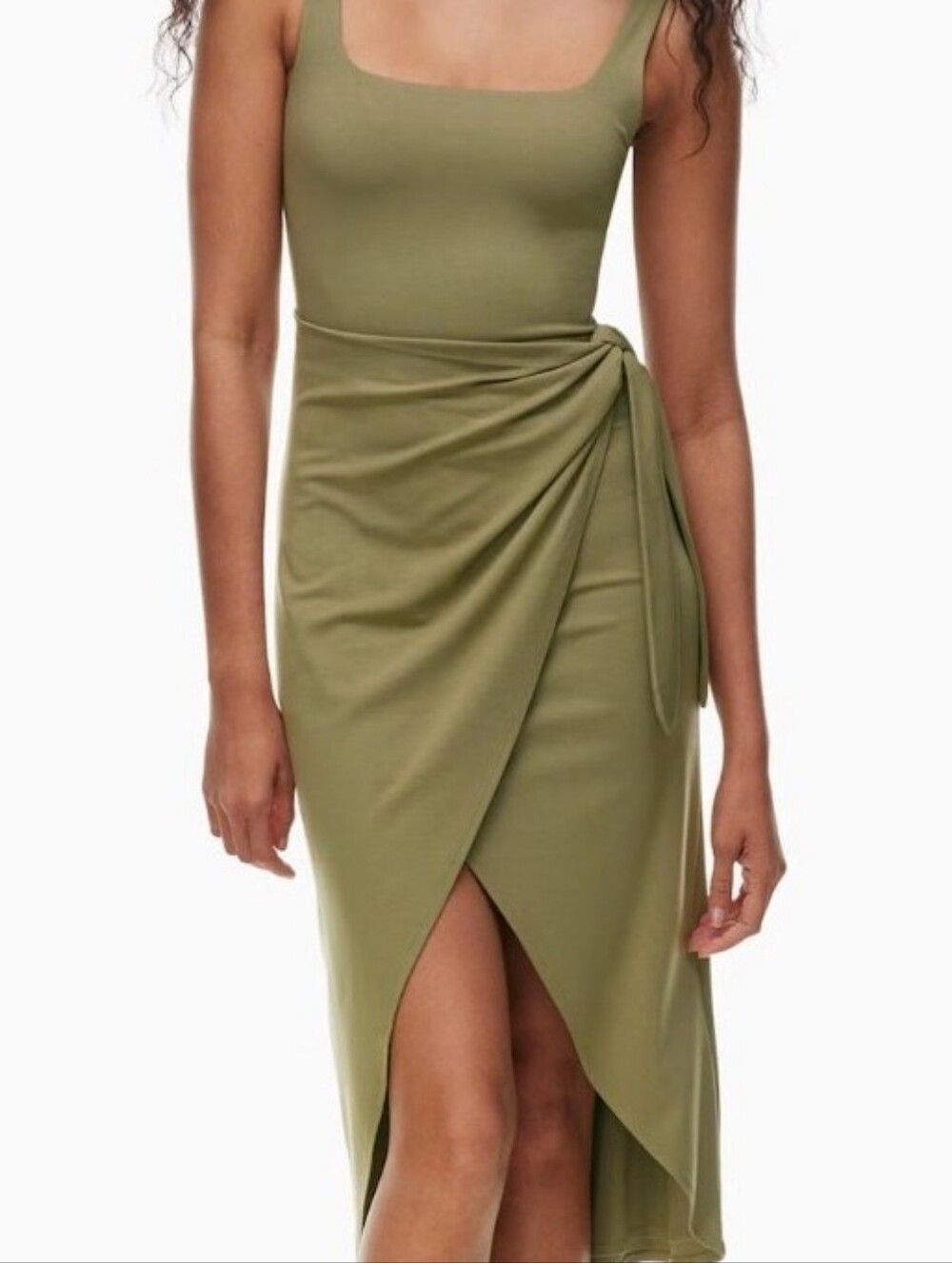 Quince Sleeveless Olive Wrap Midi Dress - Sz L